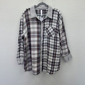 Sleep Cacique Plaid Button Cotton Collared Pajama Night Shirt Womens 14/16 NEW